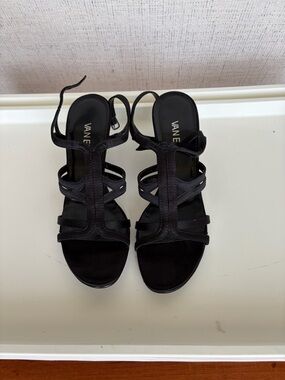 Vaneli Black Strappy Suede Heeled Sandals
